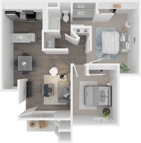 two bed one bath floor plan